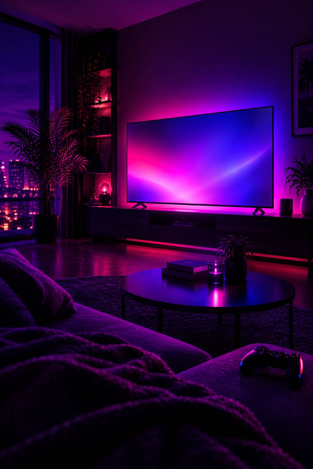 Pantalla de televisión mostrando el adelanto de Grand Theft Auto VI en Netflix, con Jason y Lucía en Vice City
