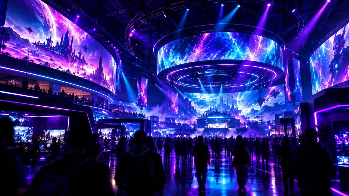Escenario del Tokyo Game Show 2026 con pantallas mostrando los anuncios de PHYSINT, Persona 6 y Call of Duty Modern Warfare 4